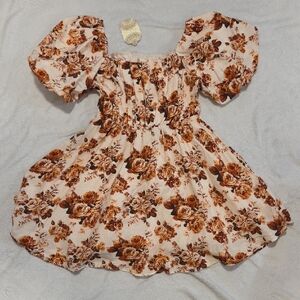 Altar'd State Brown Floral Puff Sleeve Mini Dress